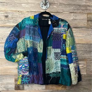 Vintage Chico’s Designs Women Soutache Embroidered Button Front Silk Blend 💗